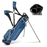 FANTASK Golfbag, leichte Golftasche mit Kopfteil & Tragegurt, tragbare Golf Stand Bag mit Standfüßen, Regenhaube & 4-facher Unterteilung, Pencil Bag für Damen & Herren, blau