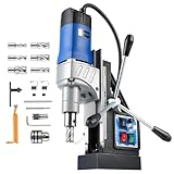 ZELCAN Magnetbohrmaschine 1550W Standbohrmaschine 6 Bohrer 13000N Tischbohrmaschine 580RPM Variable Geschwindigkeit 50mm Max. Durchmesser für Heimwerk Industrie Eisenbahn Schiffsbau, Höhenverstellbar