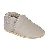 HMIYA Weiche Leder Krabbelschuhe Babyschuhe Lauflernschuhe mit Wildledersohlen für Jungen und Mädchen（18-24 Monate，Hellgrau）