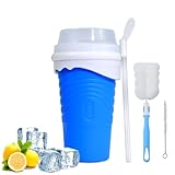 UZSUZZ Slush Becher, 500ML Silikon Squeeze Slush Cup Smoothie Pinch Ice Cup mit 2 in 1 Strohhalm Löffel und Tassenbürste, DIY Slushy Maker Cup Wiederverwendbarer Slush Eisbecher für Familien Outdoor