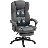 Vinsetto Bürostuhl mit Massagefunktion, Ergonomisch Schreibtischstuhl mit Liegefunktion, Höhenverstellbar Chefsessel mit Drehfunktion, Fußstütze, Fernbedienung, Kunstleder, Dunkelgrau