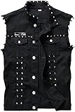 Mcdslrgo Herren Punk Denim Weste ärmellose Jeansjacken mit Nieten (M, Black)