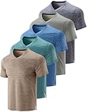 Herren-T-Shirts mit V-Ausschnitt, Dry-Fit-T-Shirts, sportlich, kurzärmelig, Workout-Tops, Performance-Fitness-T-Shirts (erhältlich in Übergröße), 5 Stück, Erdtöne, XL