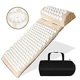 unycos - Akupressur-Set, Akupressurmatte mit Kissen zur Entspannung für Rücken, Nacken, Kopf und Füßen, Blumenfeldmatte zur mit Tragetasche, Nadelreizmatte, 230-Pin, 26-Punkt-Massagematte (Beige)