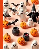 Halloween composition notebook: 3D cute ghost and witch hats| pastel background