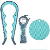 Flaschenöffner für Senioren, Gummi-Glasöffner für Schwache Hände 5-in-1 Glas-Flaschenöffner, 4-in-1 Glasöffner, Multifunktion Flaschenöffner mit rutschfester Deckelöffner