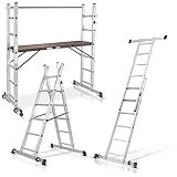 STAHLWERK Leitergerüst LG-270 ST 150 kg Tragkraft, 3 in 1 Mehrzweckleiter/Aluminium Klappleiter/Arbeitsgerüst/Arbeitsplattform/Gerüst mit rutschfesten Sprossen
