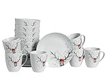 CreaTable, 21498, Serie Luna Hirsch, 18-teiliges Geschirrset für 6 Personen, Frühstücksset aus Porzellan, spülmaschinen- und mikrowellengeeignet, Qualitätsproduktion