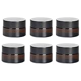 ToKinCen 6 Stück 5ml Amber Glas Leerdose klarer Tiegel Cremedose Leer Nachfüllbare Behälter Braunen Glasbehälter mit Deckel und Liner für Kosmetik Cremes Lotionen ätherische Öle Pulver