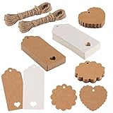 100 Stück Geschenkanhänger Kraftpapier, Kraftpapier Anhänger Beschriften Papieranhänger mit 16m Jute Schnur Blanko Geschenkanhänger für Hochzeit Geburtstag Geschenke Handmade Label