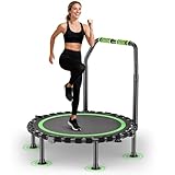 Fitness Trampolin Indoor für Zuhause, Faltbares Mini Trampolin mit Haltestange höhenverstellbar, Workout & Cardiotraining, Tragkraft 150 kg für Erwachsene und Kinder(Grün)