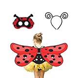 Aomig Marienkäferflügel Kinder, 3 Stück Marienkäfer Umhang Flügel Kostüm Set mit Filzmaske Stirnband, Pixie Poncho Cape Kostüm für Mädchen Cosplay Halloween Verkleiden Prinzessin Party