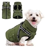 Woiil Hundemantel Winter Warme Hundejacke für mittelgroße Hunde wasserdichter Winterweste atmungsaktiv Hundekleidung Hundepullover mit Geschirrloch Reflektorstreifen Armeegrün M