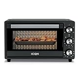 ICQN Minibackofen 20L, Pizza-Backofen, Ober/Unterhitze mit Umluft-Funktion, 5GrillFunktion, 90Min Timer, 1500W, MiniOven, 80-250°C, Backblech/Grill/Krümelblech,Blechhalter,Anthrazit, IQ M2051R02N 1AA