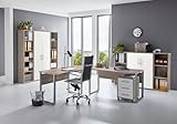 Büromöbel Arbeitszimmer Komplett Office Edition mit Schrankwand Rollcontainer Schreibtisch als Set oder einzeln in Sonoma Eiche/Weiss Matt (Set 5)