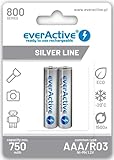 everActive Akku AAA 800 mAh 2 Stück, NI-MH, Micro R03, wiederaufladbare Batterien, vorgeladen, Silver Line 1.2V, 1 Blisterkarte
