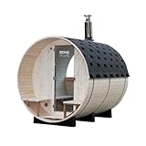 HOME DELUXE Fasssauna mit Holzofen LAGOM DELUXE - Maße: ca. 210 cm x 240 cm I Fasssauna Holzofen, Fasssauna kaufen, Garten Sauna, Außensauna Holzofen, Outdoor Sauna, traditionelle Fasssauna, finnische