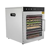 10 Etagen Obsttrockner,Dörrautomat Edelstahl 800W mit 10 Tabletts Großraum Dörrgerät,Digitaler 24-Stunden-Timer, einstellbarer Temperatur von 30-90 °C, Elektrische Lebensmittel-Trockner
