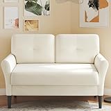 Kidirect Kleines Sofa 2 Sitzer, 123CM kleine Couch 2 Sitzer, Sofa klein mit 53CM extra tiefen Sitzen, Zweisitzer Sofa Wohnzimmer, Werkzeugfreie Montage Sofas & Couches, Bequemer Samt Mini Sofa, Beige