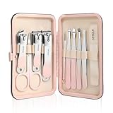 Maniküre Set, Nagelset Maniküre aus Kohlenstoffreicher Stahl, 10-teiliges Maniküre Pediküre Set mit Etui Leder, Nagelscheren Set für Männer Damen