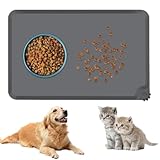 LAUKKKE Futtermatte für Hunde 48x30 cm - Napfunterlage Hund mit Erhöhter Rand, rutschfeste & wasserdichte ，Silikon Napfunterlage Katzen Verdickt (1cm) & - Leicht zu reinigen Reißfest - Dunkelgrau