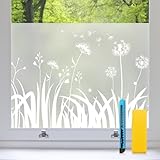 Zindoo Fensterfolie Blickdicht Löwenzahn Sichtschutzfolie Fenster Statische ohne Klebstoff Milchglasfolie Anti-UV Geeignet für Badezimmer, Büro Wohnzimmer, Umkleide 44.5 x 200 cm