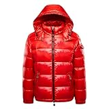 Winterjacken für Herren, durchgehender Reißverschluss, Kapuzenmäntel, Puffer-Steppjacken, leicht, bequem, warm, Oberbekleidung, einfarbig, lässiges Oberteil für Outdoor-Wandern, rot, XXL