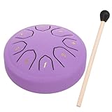 Ciieeo Kleiner Steel Tongue Drum 4 Zoll 8 Töne Handtrommel mit Schlägel Metall Zungentrommel Percussion Instrument für Anfänger und Lila