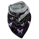 Weihnachtsschal für Damen, Dreieckstücher, Winter, warm, Thermo-Schal, Schmetterlings-Druck, Knopf, winddicht, Wickelschal, Pashmina-Schals, violett, One size