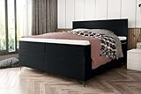 99rooms Maximus Boxspringbett Doppelbett Ehebett: 160x200 cm, Strukturstoff Neve Schwarz, mit Bettkasten, Untermatratze: Bonellfederkern, Obermatratze: Taschenfederkern, Komfortschaum-Topper 4 cm