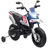 AIYAPLAY Elektro Kindermotorrad Aprilia Elektromotorrad mit USB, Stützrädern, Musik, Scheinwerfer, Kinder 6 km/h Elektro Motorrad mit 2 Stützrädern für Kinder von 3-8 Jahren Weiß