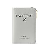 Katech Reisepasshülle, Premium PU Leather Reisepass Schutzhülle mit RFID Blockier, Schutzhülle Reisepass für Kreditkarten, Ausweis und Reisedokumente (Grau)