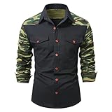 Eauptffy Hemd Herren Langarm Jeanshemd Slim fit Camouflage Denim Hemd Langarm Jeans Hemden Revers Westernhemd Workwear Cowboyhemd Taktisches Jeanshemden Outdoor Arbeitshemd mit Taschen