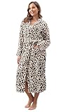 VOGMATE Bademantel Damen Flauschig Kapuze Morgenmantel Lang Kuschel Gittermuster Saunamantel Plüsch Fleece Hausmantel Leopard L-XL