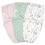 Original Baby-Wickel-Schlafsäcke, 3 Stück, tragbare Decke, Baby-Wickeldecke, Baby-Wickeldecke, Wickelzubehör für Babys von 0–3 Monaten, Geschenk für Babydusche (Blumen und Kaninchen)