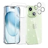 Noyabox für iPhone 13/14 Klar Glitzer Hülle mit 2 Stück Schutzfolie und 2 Stück Kamera Objektivschutz,Funkelnde Weiche Transparent TPU Bumper Kratzfest für Frauen Mädchen Klar