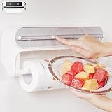 Küchenrollenhalterung mit Küchenrollenhalter, 2 in 1 Frischhaltefolienspender mit Cutter, Alufolienspender und Frischhalte, Küchenrollenhalter Ohne Bohren, Folienschneider, Wandrollenhalter Küche