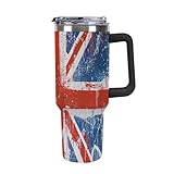KWQDOZF Edelstahlbecher mit Strohhalm im Retro-Union-Jack-Stil – isolierte Wasserflasche mit 1,2 l Fassungsvermögen – Thermobecher für Zuhause, das Büro oder das Auto