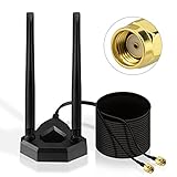 Eightwood 2,4 G / 5,8 G Omnidirektionale WLAN Antenne Desktop Router Dual Antennen Signalverstärker Magnetfuß mit RP-SMA 200 cm Verlängerungskabel für WLAN Karten PCI Karte