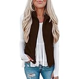 Damen Flauschiges Fleece Bequemes Zip-Up Weste Schlank Casual Mantel Baumwolle Taschen Outdoorwear