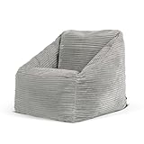 Icon Morgan Sitzsack Kinder, Grau, Flauschiger Cord Stoff, Sitzsack Cord mit Füllung, Bequemer Kinder Sessel, Kuschelsessel, Lese Sessel, Schlafzimmer, Kinderzimmer, Spielzimmer
