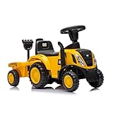 Rutschauto Traktor ab 1 Jahr | Kinderauto mit Anhänger | Rutschfahrzeug mit Schaufel und Rechen | Kinderfahrzeug in blau | Rutscher mit Soundtasten und Licht | Lizenziertes Kinderspielzeug (CAT gelb)