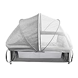 Kedia Babybetten mit Moskitonetz, Beistellbett, Reisebett Baby, Baby-Spielbett, Tragbares Kinderreisebett (Klappbar-grau)
