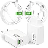 45W 2-Port (PD-25W, QC-20W) Schnellladegerät mit USB C Schnellladekabel für Samsung Galaxy S25 S24 S23 S22 A55 A54 A53 A35 A15, iPhone 16 15 16e iPad, Handy Ladegerät Netzteil + 2M Ladekabel, 2-Pack