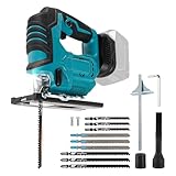 Akku-Pendelhubstichsäge kompatibel mit Makita 18V Akku, Bürstenlose Eektrische Stichsäge 3300RPM Variable Geschwindigkeit 45° Gehrungsschnitte für Holz, PVC, Sperrholz (Ohne Akku) (Blau)