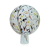 Lauschaer Glas Gartenkugel Rosenkugel aus Glas mit Granulat weiß h 19cm,d 15cm mundgeblasen handgeformt