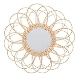 Garneck Runder Vintage Rattan Wandspiegel Handgefertigt Dekorativer Schminkspiegel zum Aufhängen für Schlafzimmer Wohnzimmer Bad Deko