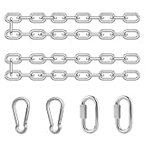 2 Stück Metallkette 60cm, Edelstahlkette mit 2 Karabiner und 2 Schnellverbindungsring, Rundstahlkette, Edelstahlketten, Edelstahl Verlängerungskette für Aufhängung Schaukel, Hängesessel, Boxsack