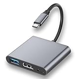 USB C zu HDMI Adapter, 3 in 1 USB C Adapter HDMI, USB C to HDMI Adapter, 4K HDMI+USB 3.0+PD Häfen, USB-C auf HDMI Adapter Kompatibel mit MacBook/Switch/iPad Pro/iPhone 15/Samsung Galaxy S8/S9/HDTV