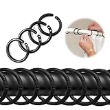 45 Stück Duschvorhang Ringe, Kunststoff Duschvorhang Haken, Rundringe Vorhang Clips, Vorhang Aufhängeringe, Duschringe für Duschvorhangstangen (Schwarz)